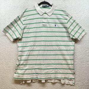 Polo Ralph Lauren Shirt Mens 2XL White Green Striped Golf Classic Pony Rugby